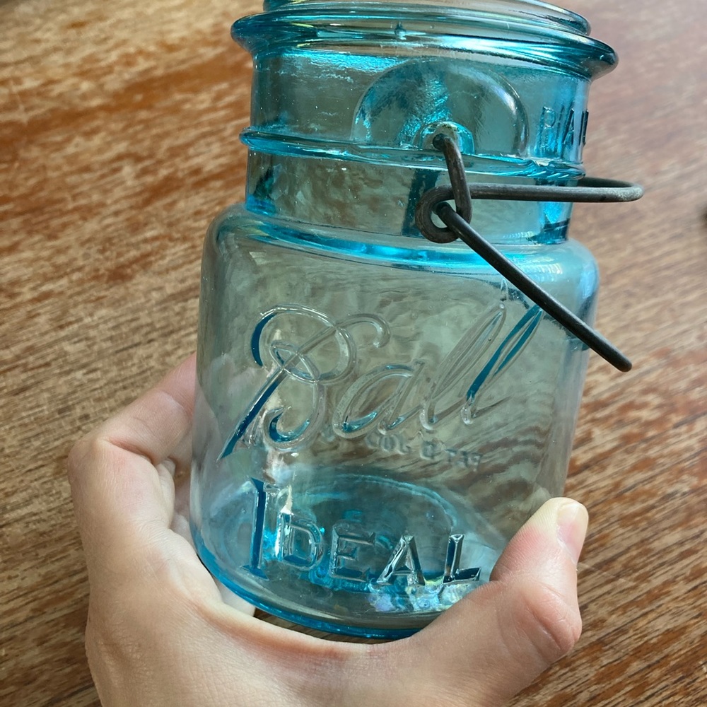 Vintage ball blue glass jar no lid